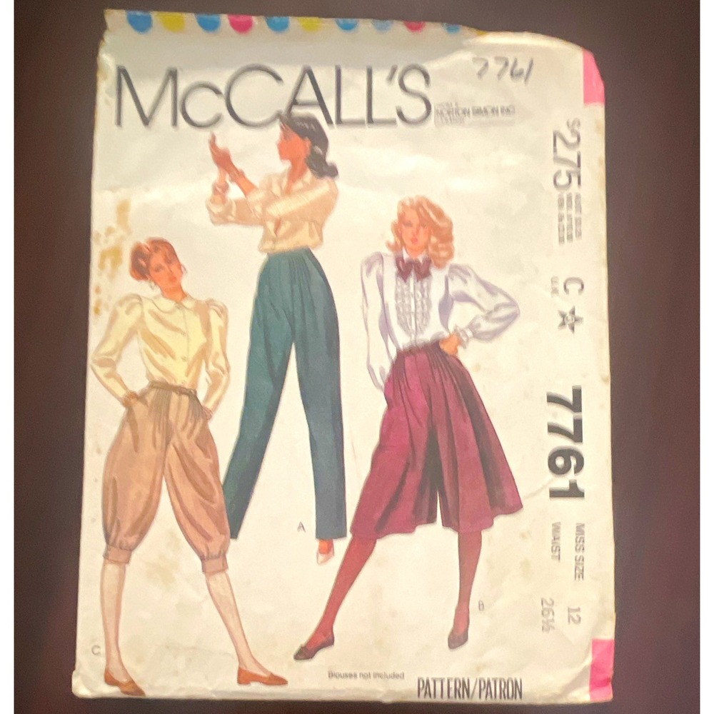 McCall's 7761 VTG 1980s Misses Pants Culottes Knickers Sz 6-14 UNCUT